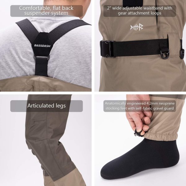 BASSDASH Men’s Breathable Chest and Waist Convertible Waders for Fishing Hunting, Stocking Foot and Boot Foot Waders - Image 5