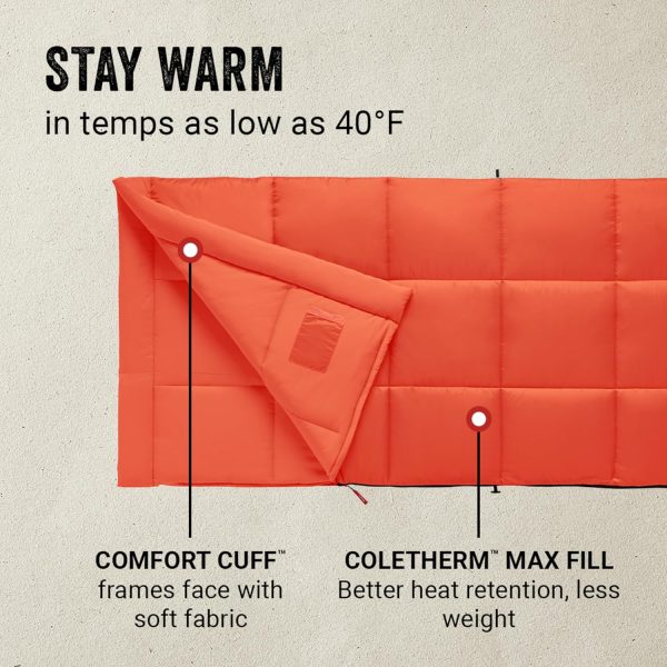 Coleman Kompact Cool-Weather Sleeping Bag, 20°F/30°F/40°F Adult Sleeping Bag with Heat Retention, Stuff Sack, & Snag-Free Zipper - Image 3